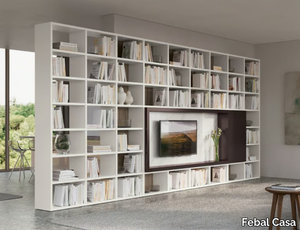 TRENTA 09 - Open melamine-faced chipboard bookcase with TV stand _ Febal Casa