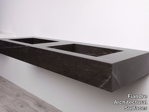 AQUA MAXIMUM - Wall-mounted double rectangular porcelain stoneware washbasin _ Fiandre Architectural Surfaces