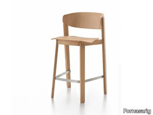 WOLFGANG - Oak stool with footrest with back _ Fornasarig