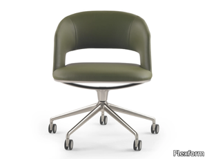 ALMA - Leather office small armchair with 5-Spoke base and castors _ Flexform