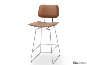 ECHOES S.H. - High tanned leather stool with back _ Flexform