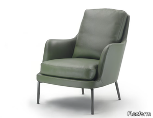 MARLEY - Leather armchair with armrests _ Flexform