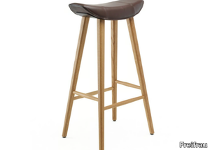 KYA BARSTOOL WOODEN FRAME - Leather barstool with footrest _ Freifrau