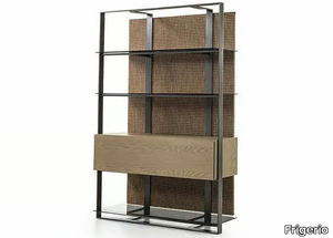 UNIQUE - Open metal bookcase with glass shelves and textile back _ Frigerio