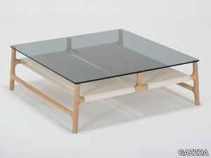 FAWN - Low square wood and glass coffee table _ GAZZDA