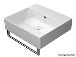 KUBE X 50X47 - Rectangular single ceramic washbasin with towel rail _ GSI ceramica