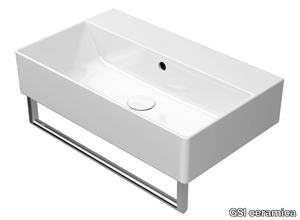 KUBE X 60X37 - Rectangular single ceramic washbasin with towel rail _ GSI ceramica