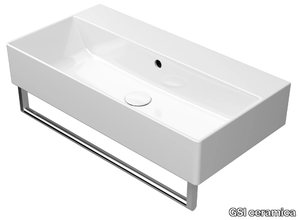 KUBE X 70X37 - Rectangular single ceramic washbasin with towel rail _ GSI ceramica