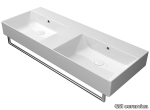 KUBE X 120X47 DB - Countertop double ceramic washbasin with towel rail _ GSI ceramica