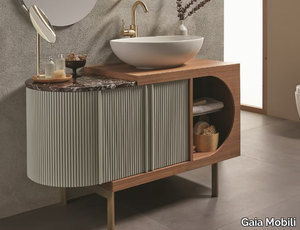 METROPOL - Floor-standing single walnut vanity unit with doors _ Gaia Mobili