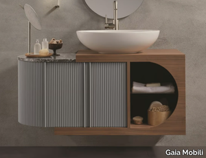 METROPOL - Single wall-mounted walnut vanity unit with doors _ Gaia Mobili