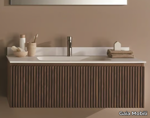 DOMINO - Single wall-mounted walnut vanity unit with drawers _ Gaia Mobili