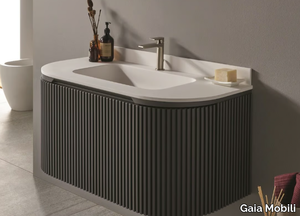 ZOOM - Single wall-mounted wooden vanity unit with drawers _ Gaia Mobili