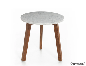 INOUT 742 - Round iroko coffee table with top in white Carrara marble _ Gervasoni