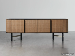 DAEN 69 - Wooden sideboard with flap doors covered in faux leather _ Gervasoni