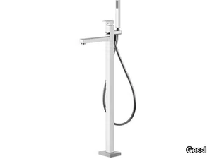 RETTANGOLO - Floor standing chromed brass bathtub mixer with hand shower _ Gessi