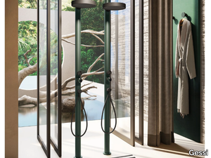 ORIGINI - Floor standing metal shower panel with overhead shower _ Gessi