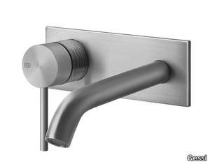 TRAME - Wall-mounted stainless steel washbasin mixer with plate _ Gessi