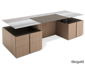 G-CODE DESK - Rectangular writing desk with walnut base and marble top _ Giorgetti