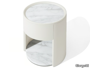 SIDE VIBE - Round leather and marble bedside table with drawers _ Giorgetti