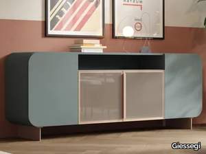 FIFTY GLASS - Wood and glass sideboard with doors _ Giessegi