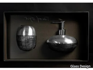 GLAMOUR SET BLACK/SILVER - Bathroom soap dispenser / toothbrush holder _ Glass Design