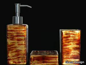 GRAFFITI SET RED/GOLD/IVORY - Countertop glass toothbrush holder _ Glass Design