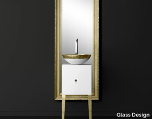 MONNALISA CLASS FILIGRANA WHITE/GOLD - Single wooden vanity unit with mirror _ Glass Design