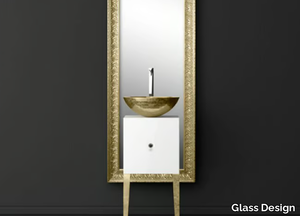 MONNALISA FLORENCE WHITE MOSAIC GOLD - Single wooden vanity unit with mirror _ Glass Design