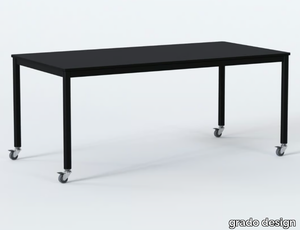 PIPE - Rectangular steel and MDF top table with castors _ grado design