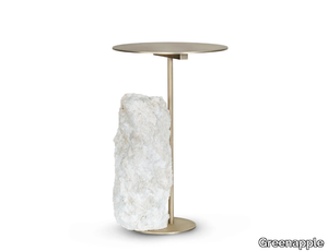 PICO - Round brass and coral stone coffee table _ Greenapple