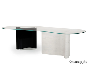 WINDY - Oval tempered glass dining table with marble base _ Greenapple