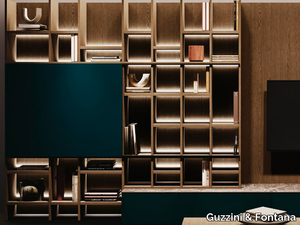 HOUSE OF CLARINET - Oak bookcase with built-in lights _ Guzzini & Fontana