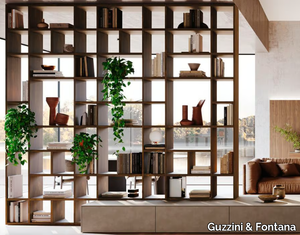 HOUSE OF SAX - Floor-ceiling mounted double-sided walnut bookcase _ Guzzini & Fontana