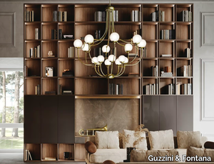 HOUSE OF TROMBONES - Open wood and glass bookcase with built-in lights _ Guzzini & Fontana