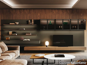 HOUSE OF TUBA - Sectional storage wall with integrated lighting _ Guzzini & Fontana