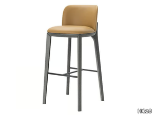 ERIKA - Upholstered leather kitchen stool with footrest _ HC28