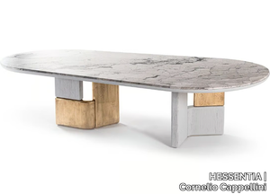 OVOO - Oval marble table with wooden and metal base _ HESSENTIA | Cornelio Cappellini