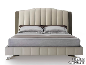 HAUSSMANN - Leather double bed with high headboard _ HUGUES CHEVALIER