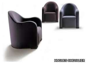 WAVE - Upholstered tanned leather armchair with armrests _ HUGUES CHEVALIER