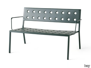 BALCONY - Powder coated steel garden bench with armrests _ Hay