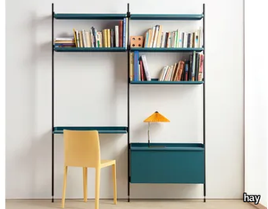 PIER SYSTEM 12 - Wall-mounted Anodized aluminium bookcase with secretary desk _ Hay