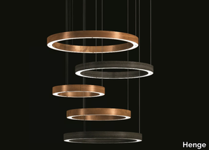 LIGHT 5 RING MULTIMATERIC - LED wooden and brass pendant lamp _ Henge