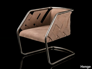 STRIP - Upholstered leather easy chair with metal frame _ Henge