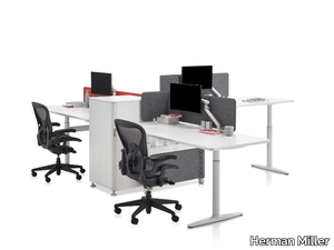 ATLAS OFFICE LANDSCAPE - Height-adjustable sectional office desk with shelves _ Herman Miller