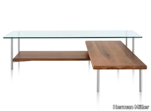 LAYER - L-Shaped glass and metal coffee table with shelf _ Herman Miller