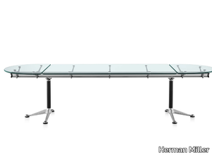 BURDICK - Extending oval glass and aluminium meeting table _ Herman Miller