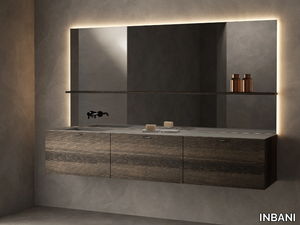 GRATE - Single wall-mounted wooden vanity unit with integrated washbasin _ INBANI