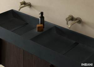 PARAL - Countertop double rectangular Cementsolid washbasin _ INBANI