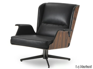 GARBO - Swivel leather and wood armchair with armrests _ i 4 Mariani